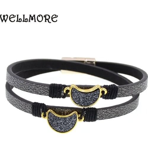 WELLMORE two Layer leather bracelet fashion moon bracelets charm bracelets for women Trendy Bohemian bracelets femme wholesale