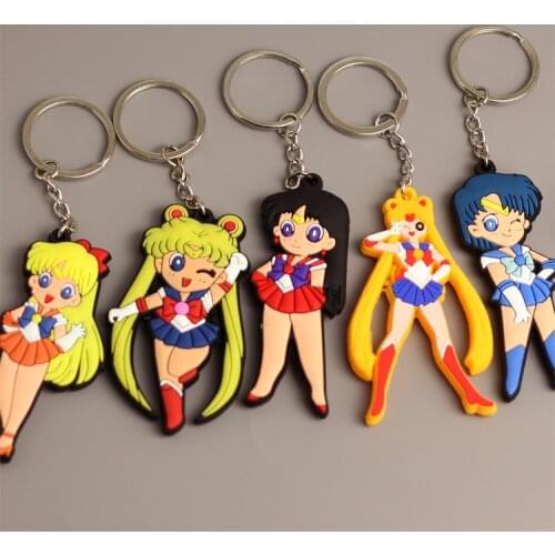 Anime Sailor Moon PVC Two-sided Keychain Cartoon Cute Girls Creative Pretty Soldier Figures Model Bag Pendant Car Key Chain Gift