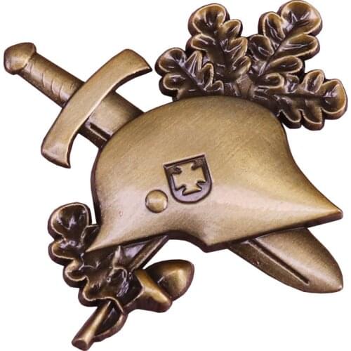 Sword hat enamel pin cross and oak leaves badge vintage bronze helmet brooch Germany jewelry men accessory