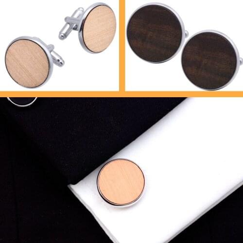 French Cufflinks Round Wooden Mens Luxury Jewelry Mens Suit Shirt Cuff Links Button Business Decoration Wedding Men Accessories