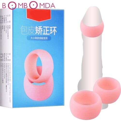 2 pcs Soft Silicone Penis Ring Male Cock Ring Sex Lock Loop Phimosis Correction Device Men Foreskin Corrector Delay Ejaculation