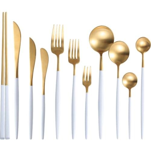 New Gold Fork Spoon Knife Portable Cutlery Set Stainless Steel Tableware Western Christmas Gift Kitchen Silverware Dropshipping