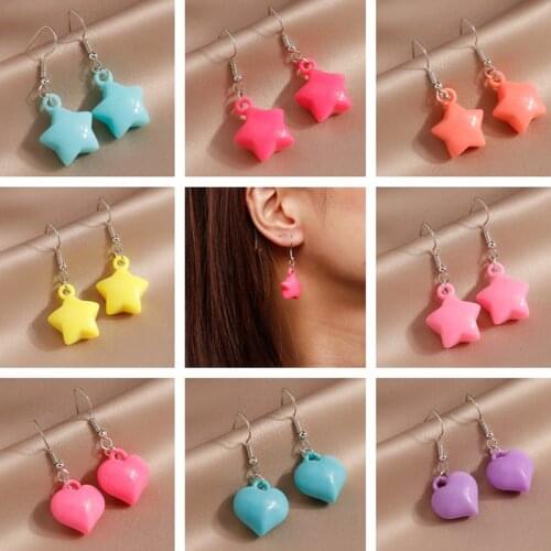 Candy Color Resin Heart Star Dangle Earrings for Women Fashion Cute Drop Earrings Women Jewelry Ear Hook DIY Handmade Gifts