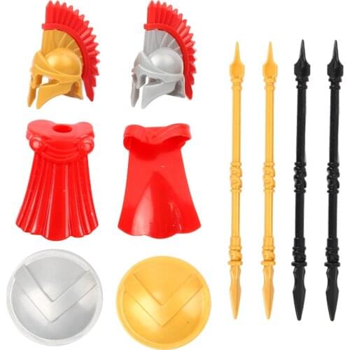 10Pcs Ancient Rome Greece Middle Ages Style Small Particle Building Block Figure Armor Weapon Helmet Vest Shield Set For Child