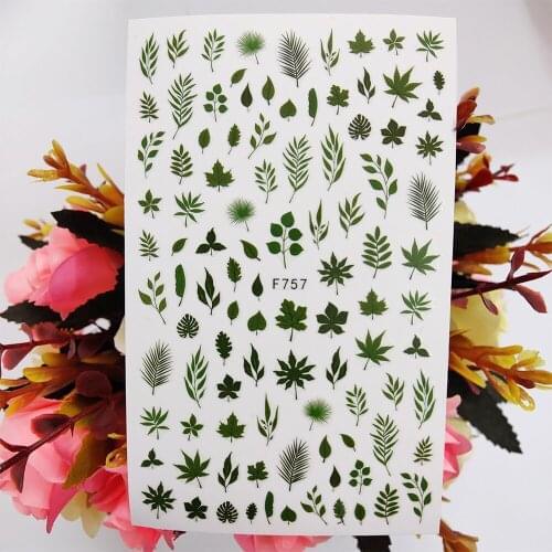 3D Stickers for Nails Variety of Green Leaves Beautiful Leaf Nail Art Decoraciones Sliders Adhesive Design Manicure Accessories