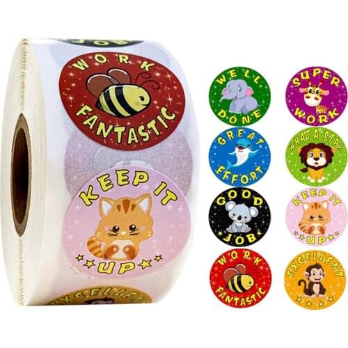 100-500pcs Round Reward Sticker 8 Styles Cartoon Stickers School Teacher Student Christmas Gift Scrapbooking Stationery Stickers
