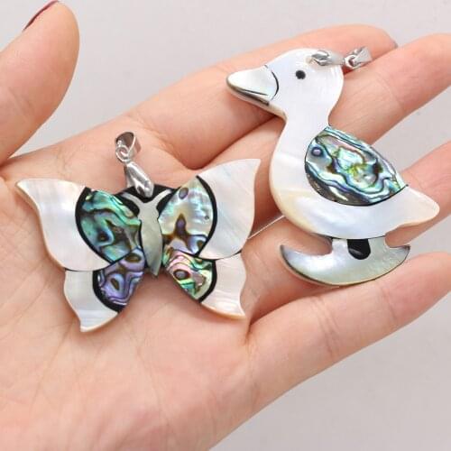 Natural Mother of Pearl Shell Animal Bird Butterfly Pendant Cute Handmade Crafts DIY Necklace Sweater Chain Jewelry Accessories
