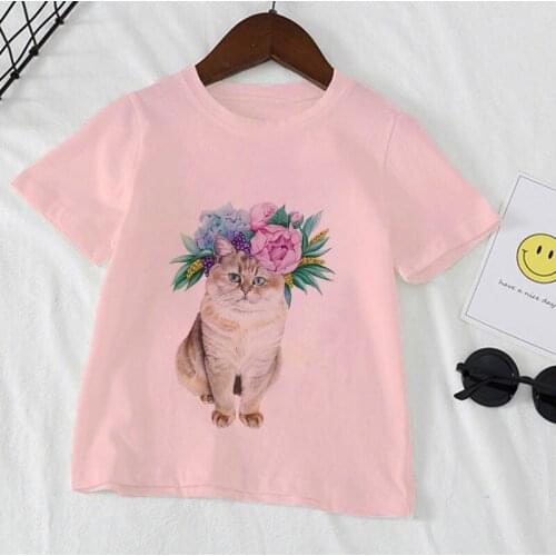 New Harajuku Cartoon Cat Retro Design Kids T Shirt Boys Girls Top Kawaii Short Sleeve Childrens Funny T-Shirt Baby Girl Clothes