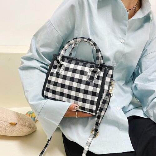 2021 New Plaid Pattern Top-Handle Crossbody Bag for Women Fashion Luxury Designer Casual Vintage Shoulder Bags Purses Handbags