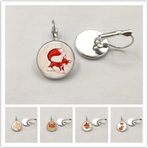 New handmade fox animal stud earrings vintage silhouette art glass cabochon women earring charms ladies gifts