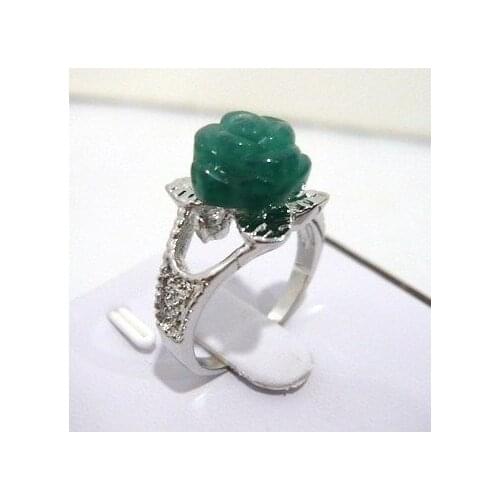 CHARMING 10MM GREEN JADE FLOWER RING (# 6,7,8,9) 925