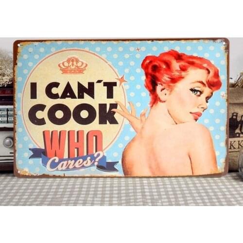 Tin Metal Sign I Can't Cook Who Cares Vintage Cafe Pub Bar Wall Plaque Decor