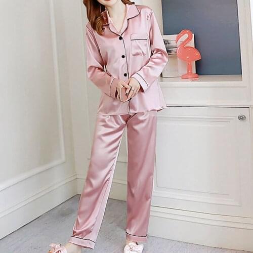 Pajamas Set Women Summer New Casual Sleep Clothes Comfortable Artificial Silk Solid Color Home Wear