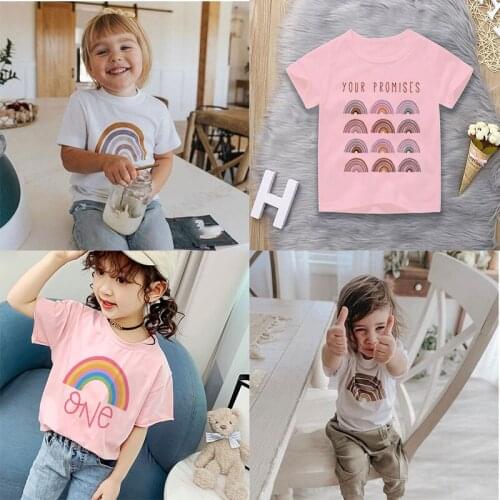 Casual New Girls Clothes O-neck T Shirt Kids Desert Colors Rainbow Streetwear Cartoon Toddler Boy Shirts Novelty Baby Girl Tops
