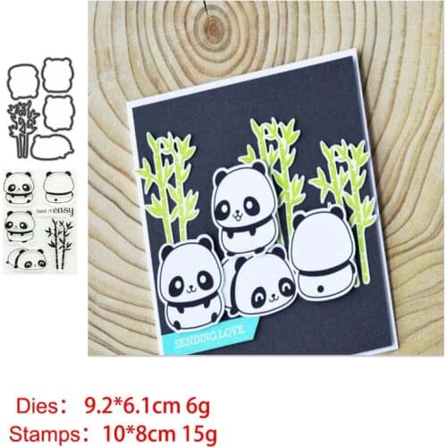Cute Panda Bamboo Clear Stamps and Metal Cutting Dies DIY Scrapbooking Photo Album Crafts Seal Punch Stencils Stamp and Die Sets