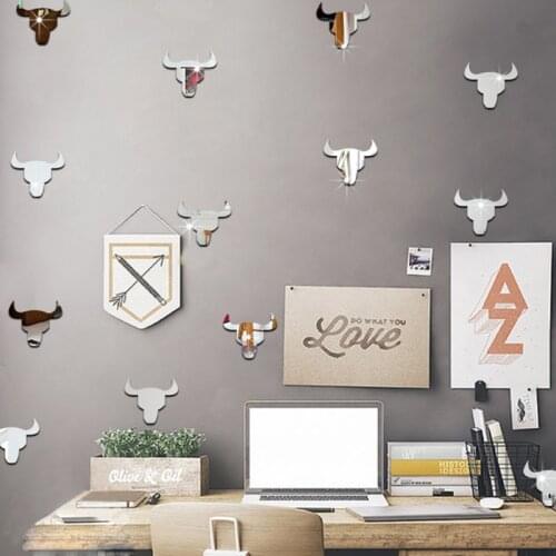 12PCS Bull Head Removable Waterproof Self-adhesive Mirror Stickers Home Bathroom Kitchen Wall Stickers Kme Decoration Wall Décor