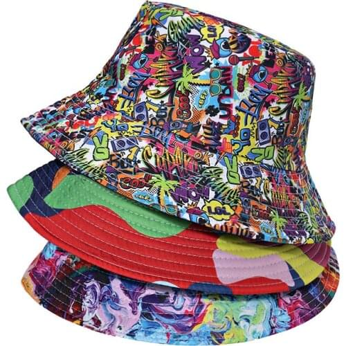 Adult Bucket Hat Fisherman Hat Reversible Fishing Hat Colourful Graffiti Bob Caps Hip Hop Creative Tie Dye Gorros Men Women
