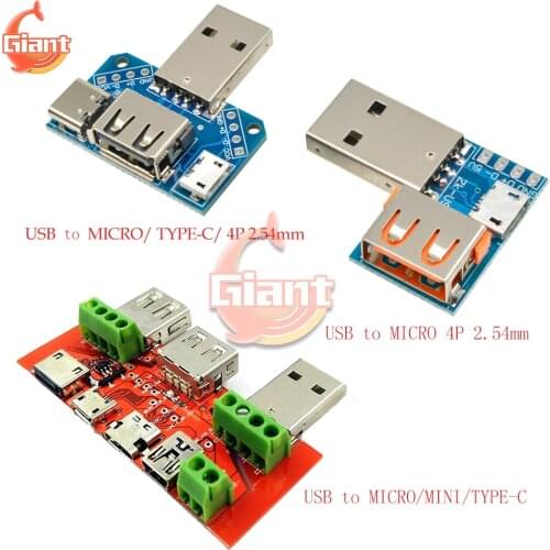 Power Cord USB Adapter Module Board Male to Female Jack USB to MICRO/MINI/TYPE-C 2.54mm Adapter 4P USB Converter Connector