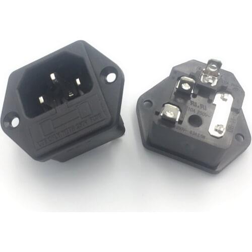 3 PIN IEC320 C14 Male Power Cord Inlet AC Power Socket Receptacle Connector With Fuse Holder interface 250V 10A