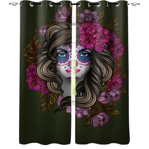 Skull Girl Flower Curtains For Living Room Modern Window Curtains For Bedroom Curtains Drapes Blinds