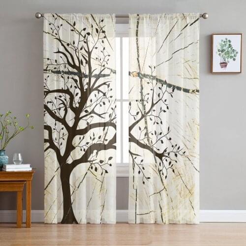 Wood Texture On The Tree Retro Curtain For Living Room Transparent Tulle Curtains Window Sheer For The Bedroom Accessories Decor