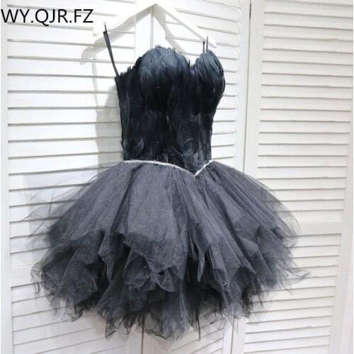 QNZL90#Black white evening dresses short feather bra skirt Birthday Prom Party Cocktail Dress Ballet puffy dress lace up Girls