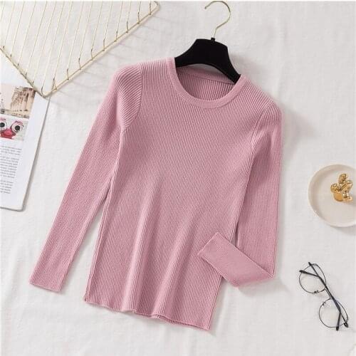 ZG1604 spring new 2020 women fashion casual pure color show thin round collar long sleeve knit sweater cheap wholesale