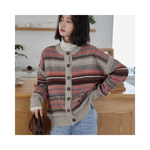 Women Short Sweater Cardigan Korean O-Neck Single Breasted Knitting Female Sweaters Autumn Long Sleeve Loose Sweater ropa mujer