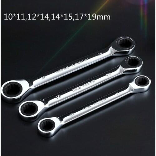 10*11,12*14,14*15,17*19mm One-way Double Headed Ratchet Wrench Set CR-V 72 Teech Universal Ratchet Spanner Hand Tools for Car