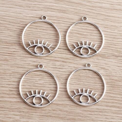 10pcs 30*33mm Hollow Eyes Charms for Jewelry Making DIY SIlver Color Circle Pendants Charms Earrings Necklaces Handmade Crafting