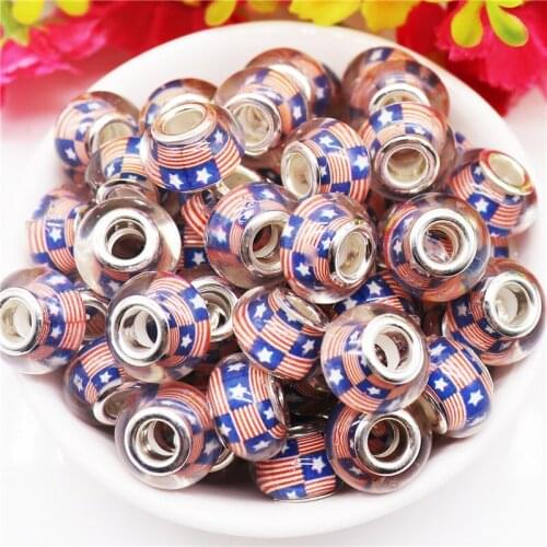 10Pcs New US Flag Murano Charms European 5mm Large Hole Beads for Jewelry Making Women Hair Beads Bracelet Craft Jewelry Making