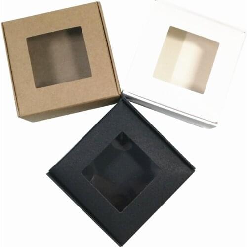 20PCS/ Lot Foldable Kraft Paper Box Retro DIY Gift Paperboard Case Jewelry Craft Soap Mini Cake Storage Boxes With Clear Window