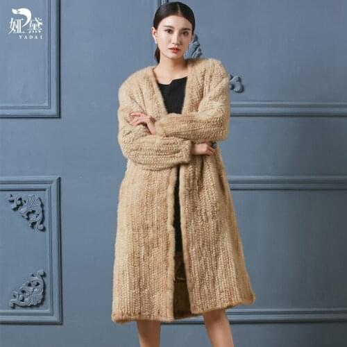 2019 real mink knitted fur long design womens outerwear overcoat formal fashion street