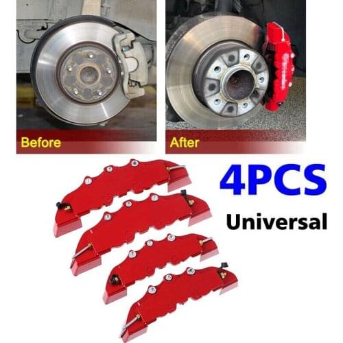 4PCS 3D Red Disc Brake Caliper Car Covers Front & Rear Kit Car Caliper Cover Accessories Universal