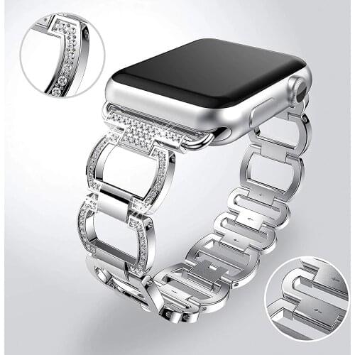 Luxury Metal Diamond Bracelet for Apple Watch Band 44mm 42mm iwatch SE 6 5 4 3 2 1 38mm 40mm Stainless Steel Loop Wrist Strap