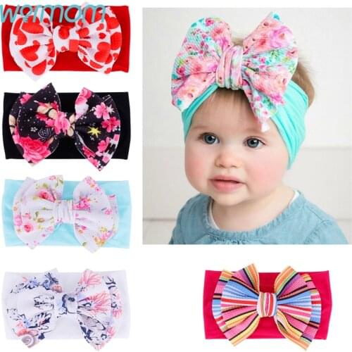 Warmom New European Style Baby Hairband Bowknot Printed Flower Hair Band Fashion Bohemian Style Baby Headwear Accessories