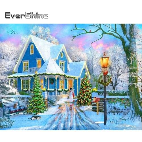 Evershine Diamond Painting House Cross Stitch Mosaic Scenery Diamond Embroidery Winter Rhinestone Picture DIY Holiday Gifts