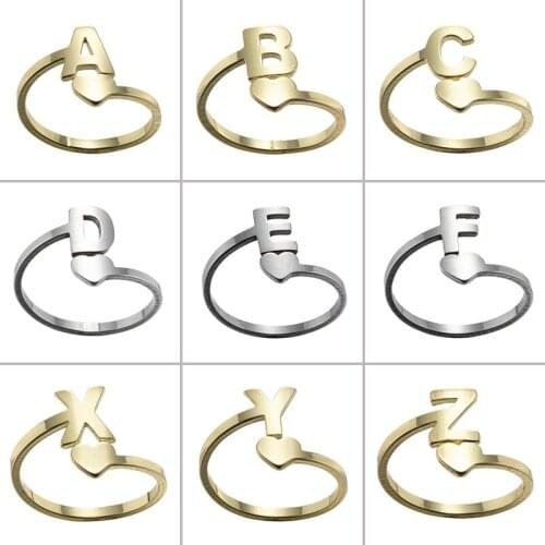 Hfarich 2020 Fashion Letter Rings Tiny for Women Stainless Steel Adjustable Ring Jewelry Minimalist Christmas Gift Accessories