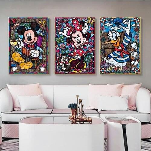 Graffiti Street Wall Art Disney Mickey and Minnie Donald Duck Painting Posters Prints On Canvas Picture for Living Room Decor
