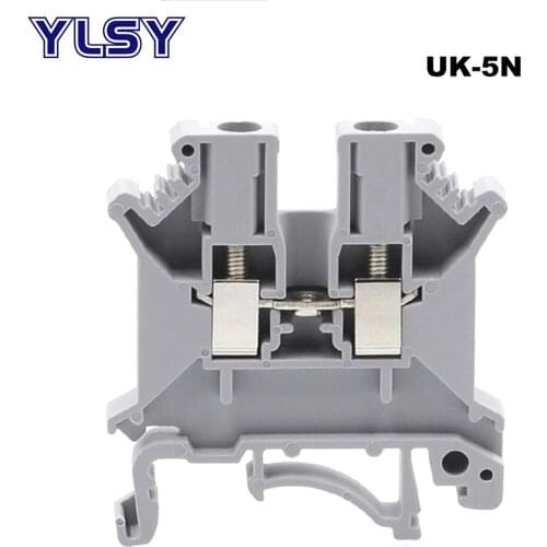 5/10pcs Din Rail Mount Terminal Blocks UK-5N Bornier Screw Wire Electrical Terminals Connector Brass Cables Morsettiera 41A 4mm2