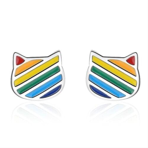 KOFSAC New Fashion 925 Sterling Silver Stud Earrings For Women Girl Colored Glaze Simple Cute Cat Earring Party Jewelry Gift 587