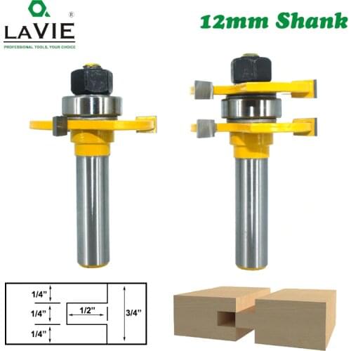 2pcs 12MM Shank Tongue & Groove Joint Assemble Router Bits 3/4" stock T-Slot Tenon Cutter Milling for Wood Woodworking 05020