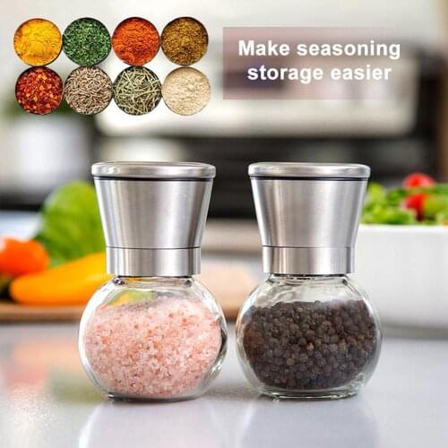 Kitchen Stainless Steel Glass Salt Pepper Sugar Flavor Seasoning Storage Pot