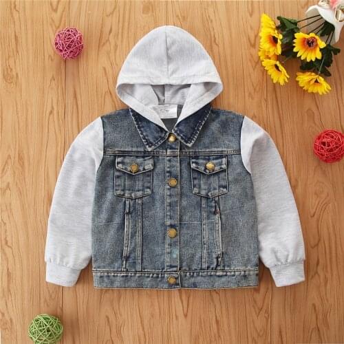 Kids Autumn Winter Fall Jacket Splicing Hooded Long Sleeve Button-Open Casual Coat for Baby Girls Boys Clothing 2-7 years