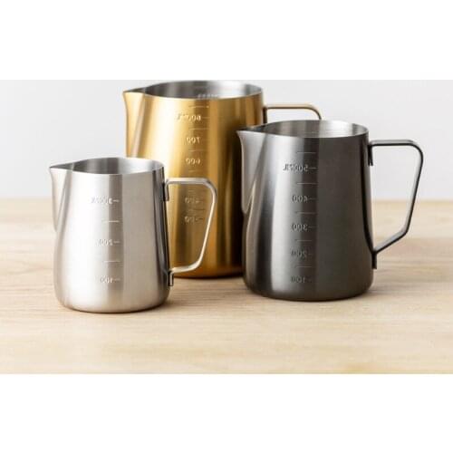 Barista Pitcher Latte Art Milk Pitcher Jugs Stainless Steel double scale High-class And Quality Coffee Pitchers 300, 600, 900ml