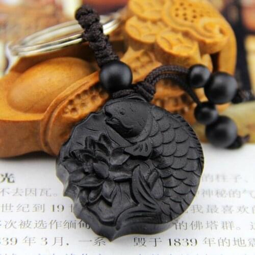 Lotus The Carp Ebony Safe Trip Wherever You Go Car/Bag/Purse Key Ring Pendant Car Keychain Amulet Pendant Decorative Animal Fish