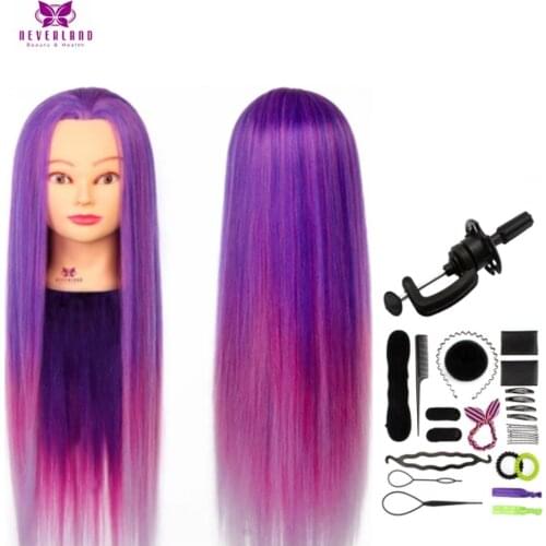 24" Purple Rainbow Colorful Long Hair Mannequin Head For Hairstyles Professional Hairdressing Doll Heads For Practice Braiding