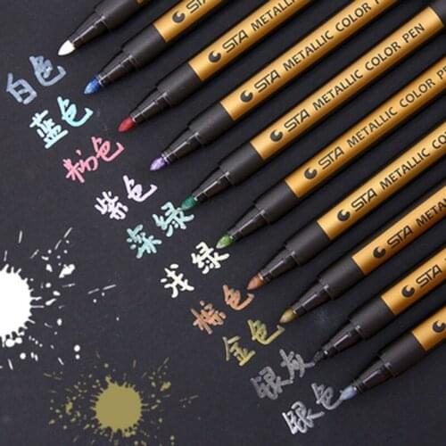 STA 8151 Colored Metallic Water-based Marker 10 Colors Black Card Highlight Pen DIY Album Paint Highlighter Graffiti/Writing Pen