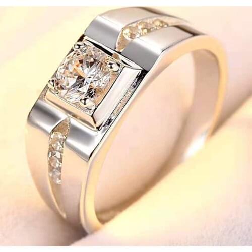 Copper Plated Silver Men 5mm Wide High Quality 5A Zircon Resizeable Open Ring Finger Jewelry Adjustable Range 6-10 Free Shipping