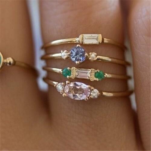 Fashion Rings Set 4pcs/set Gold Color Elegant Simple Boho Rings for Women Zircon bohemian Engagement Rings